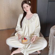 批发<b class='q'>实拍</b>秋冬季新款带胸垫加厚海岛绒睡衣女公主风甜美花边家居服套<b class='q'>装</b>