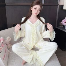 批发<b class='q'>实拍</b>秋冬季新款带胸垫加厚海岛绒睡衣女公主风甜美花边家居服套<b class='q'>装</b>