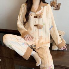 批发实拍秋冬季新款空气棉夹层睡衣女韩系甜美卡通时尚<b class='q'>保暖</b>家居服套装