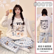 批发实拍秋冬季新款加绒加厚法兰绒甜美睡衣女<b class='q'>韩版</b>卡通可爱家居服套<b class='q'>装</b>