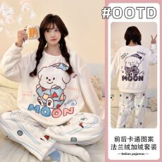 批发实拍秋冬季新款加绒加厚法兰绒甜美睡衣女<b class='q'>韩版</b>卡通可爱家居服套<b class='q'>装</b>