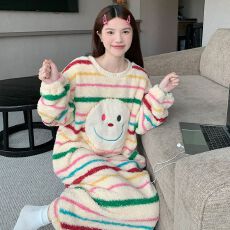批发实拍冬季新款加厚长毛绒卡通睡裙女韩版甜美可爱保暖舒适家居服