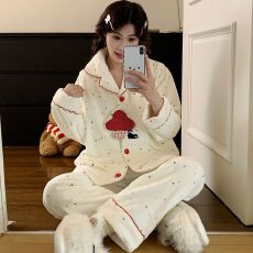 实拍秋冬季加厚保暖法兰绒孕妇月子服产妇产后哺乳喂奶家居服套装