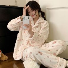 实拍秋冬季加厚保暖法兰绒孕妇月子服产妇产后哺乳喂奶家居服套装