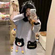 批发实拍<b class='q'>冬</b>季新款加厚空气棉夹层睡裙女韩版甜美风卡通宽松长款家居服