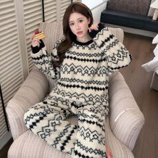 实拍冬季新款加厚半边绒甜美睡衣女休闲宽松大码220斤家居服套装