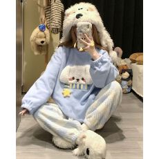 批发<b class='q'>实拍</b>冬季新款加厚半边绒睡衣女韩版卡通甜美宽松休闲家居服套<b class='q'>装</b>