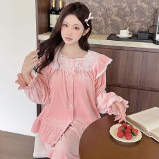 批发<b class='q'>实拍</b>冬季新款加厚海岛绒睡衣女韩版高级轻奢开杉保暖家居服套<b class='q'>装</b>