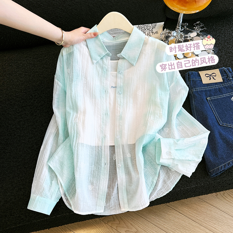 실사 2026 여름 새로운 그라데이션 헤일로 염색 자외선 차단 셔츠 루즈핏 통기성 얼음 실크 셔츠 얇은 스타일 다용도 오픈 가디건