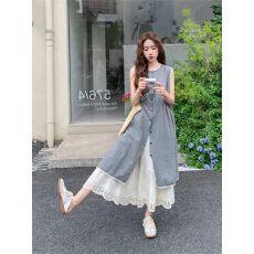 批发氛围感背心连衣裙套装女夏季巨好看大方得体蕾丝花边阔腿裤两件套