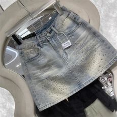 批发美式复古烫钻重工气质百搭牛仔半身裙春夏防走光A字短裙潮