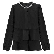 气质小香风圆领镶钻上衣女春秋大码洋气独特别致胖mm长袖T恤小衫