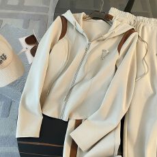 批发休闲运动套装2025<b class='q'>修身</b>新款连帽上衣时尚拉链<b class='q'>外套</b>阔腿裤两件套