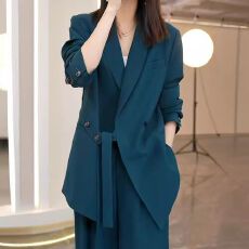 批发大嫂同款2025春秋新款大码胖mm宽松减龄阔腿裤两件套<b class='q'>西装</b>套装女