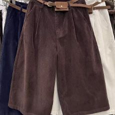 批发2025秋新时尚条绒裤休闲裤宽松显瘦灯芯绒<b class='q'>七分</b>裤直筒阔腿裤靴裤女