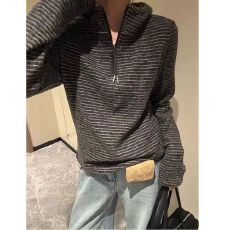 批发条纹连帽拉链上衣修身磨毛<b class='q'>长袖</b>