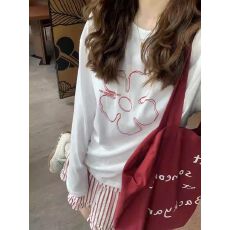 春装长袖T恤女宽松上衣印花