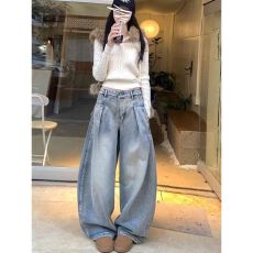 批发大码胖mm牛仔<b class='q'>裤</b>女<b class='q'>夏季</b>弯刀窄版阔腿高腰垂感香蕉<b class='q'>裤</b>宽松阔腿<b class='q'>裤</b>