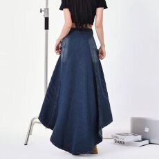 批发不规则辣妹a字牛仔裙女做旧夏季高腰水洗设计感新款<b class='q'>复古</b>半身裙子