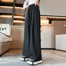 批发糯米裤女秋冬新款高腰简约<b class='q'>通勤</b>直筒垂感慵懒风宽松休闲百搭阔腿裤