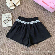 批发新款i<b class='q'>甜美</b>风蕾丝拼接休闲裤短裤女夏季小众减龄松紧腰阔