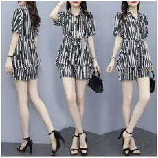 批发夏装<b class='q'>时尚</b>洋气套装胖mm宽松遮肚<b class='q'>大码</b>女装显瘦松紧腰短裤两件