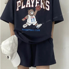 批发两件套装女<b class='q'>大码</b>韩版夏休闲<b class='q'>运动服</b>卡通短袖短裤女装ins潮