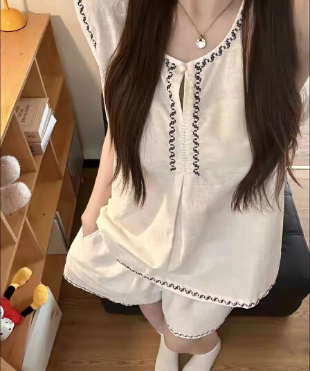 26 년 여름 켜기 새로운 프랑스식 레트로 무거운 작업 민소매 캐주얼 세트 패션 루즈핏 조끼 맨위 하이웨이스트 반바지