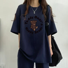 批发可爱少女显瘦休闲圆领网红<b class='q'>短袖</b>短裤两件套印花日系<b class='q'>运动服</b>套