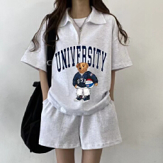 批发可爱少女显瘦休闲网红<b class='q'>短袖</b>短裤两件套字母日系<b class='q'>运动服</b>套装女