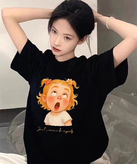 경관 그림 21 순면 210 그램 여름 드레스 반팔 티셔츠 여성 한국 스타일 빅 사이즈 루즈핏 여성 의류