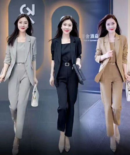 경력 정장 새로운 봄 가을 여성 2026 몸매 가꾸기 패션 품격 빛 럭셔리 정장 3종 세트