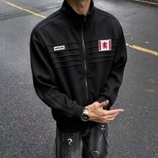 批发白色美式街头徽章<b class='q'>立领</b>卫衣秋季高级感设计感皱痕夹克开衫织带外套