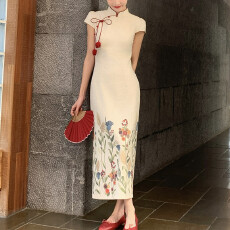 批发新中式印花棉麻旗袍女2026夏季气质修身显瘦连衣裙配郁金香红头绳