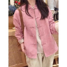 批发新中式套装薄<b class='q'>外套</b>女 2026春款新品棉麻提花外搭舒适日常百搭上衣