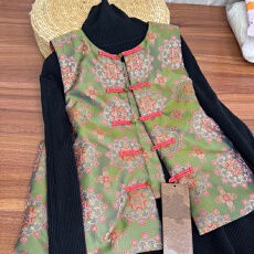 批发中式人丝提花马夹女 2026新款春秋季保暖夹棉<b class='q'>背心</b>国风马夹上衣