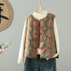 批发实拍中式人丝提花马夹女2026新款春秋季保暖夹棉<b class='q'>背心</b>国风马夹上衣