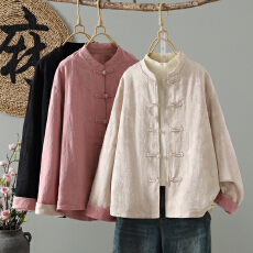 批发实拍新中式套装薄<b class='q'>外套</b>女  春款新品棉麻提花外搭舒适日常百搭上衣