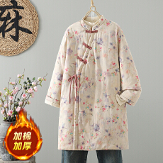 批发实拍新中式手工盘扣国风禅意保暖袍子2025冬加厚中长款棉衣棉服女