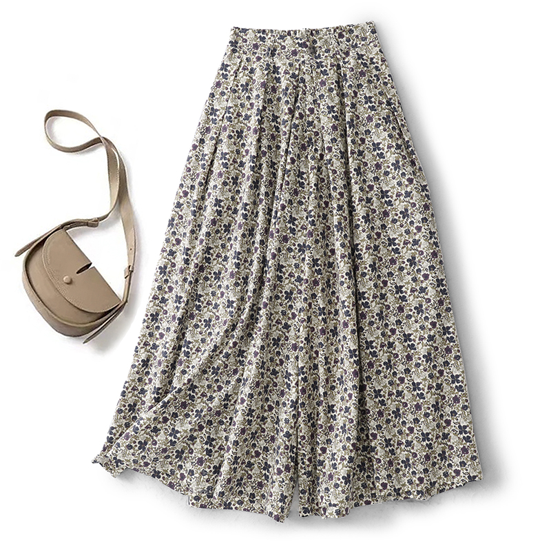 실사 순면 넓은 다리 꽃무늬 치마바지 여성 여름 2026 새로운 하이웨이스트 루즈핏 얇고 가벼운 캐주얼 바지 슬림해 보이는 바지