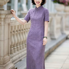 批发【清平调】新中式亚麻棉提花立领盘扣气质长款旗袍2026夏款连衣裙