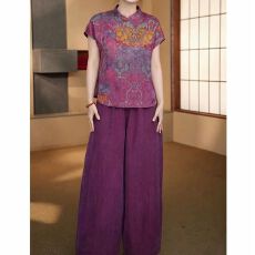 批发高贵妈妈国风复古高档套装女2026夏新款洋气显瘦小衫阔腿裤两件套