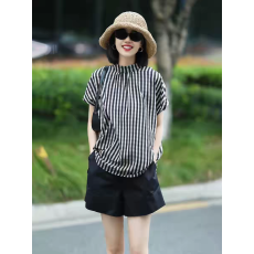 批发轻奢洋气黑灰<b class='q'>条纹</b>格子上衣衬衫女2026夏季新款宽松设计感百搭小衫