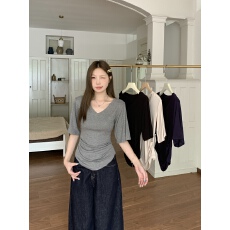 批发实拍 大码胖MM夏季新款设计感荡袖瘦瘦<b class='q'>T</b>休闲显瘦修身打底上衣