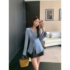 批发实拍 <b class='q'>大码</b>胖MM春季新款气质纯欲甜辣系带收腰显瘦衬衫百搭上衣