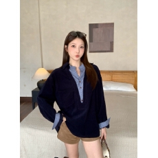 批发实拍 大码秋<b class='q'>冬</b>新款韩系高智感灯芯绒拼接条纹假两件衬衫百搭上衣