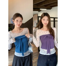 实拍 大码胖妹妹2026新款韩系小碎花长袖蝴蝶结绑带抹胸背心套装