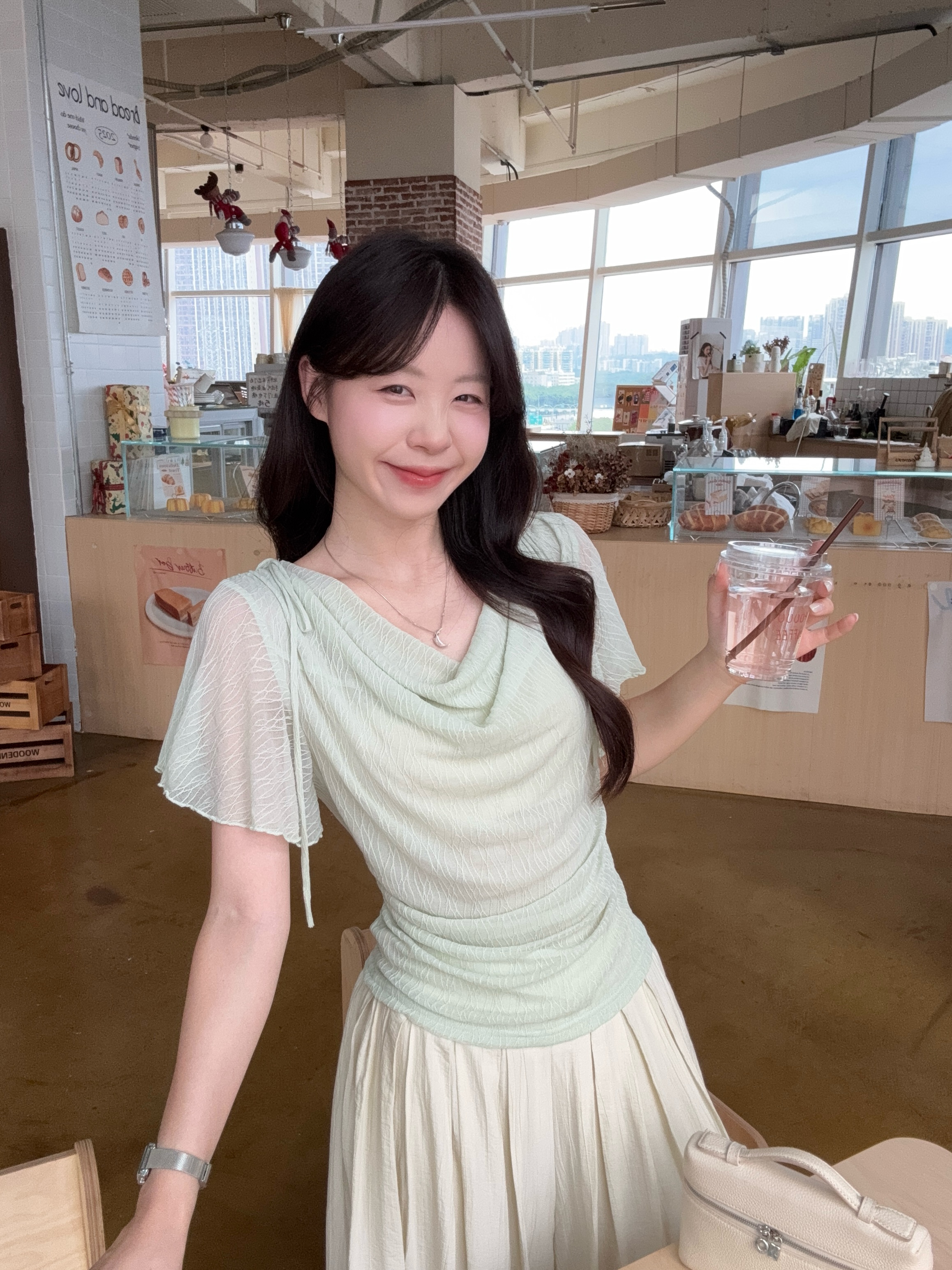 실사 빅 사이즈 한 부서 순수한 욕망 흔들다 칼라 반팔 티셔츠 여름 새로운 주름 질감 센스 허리 수축 아름다운 맨위