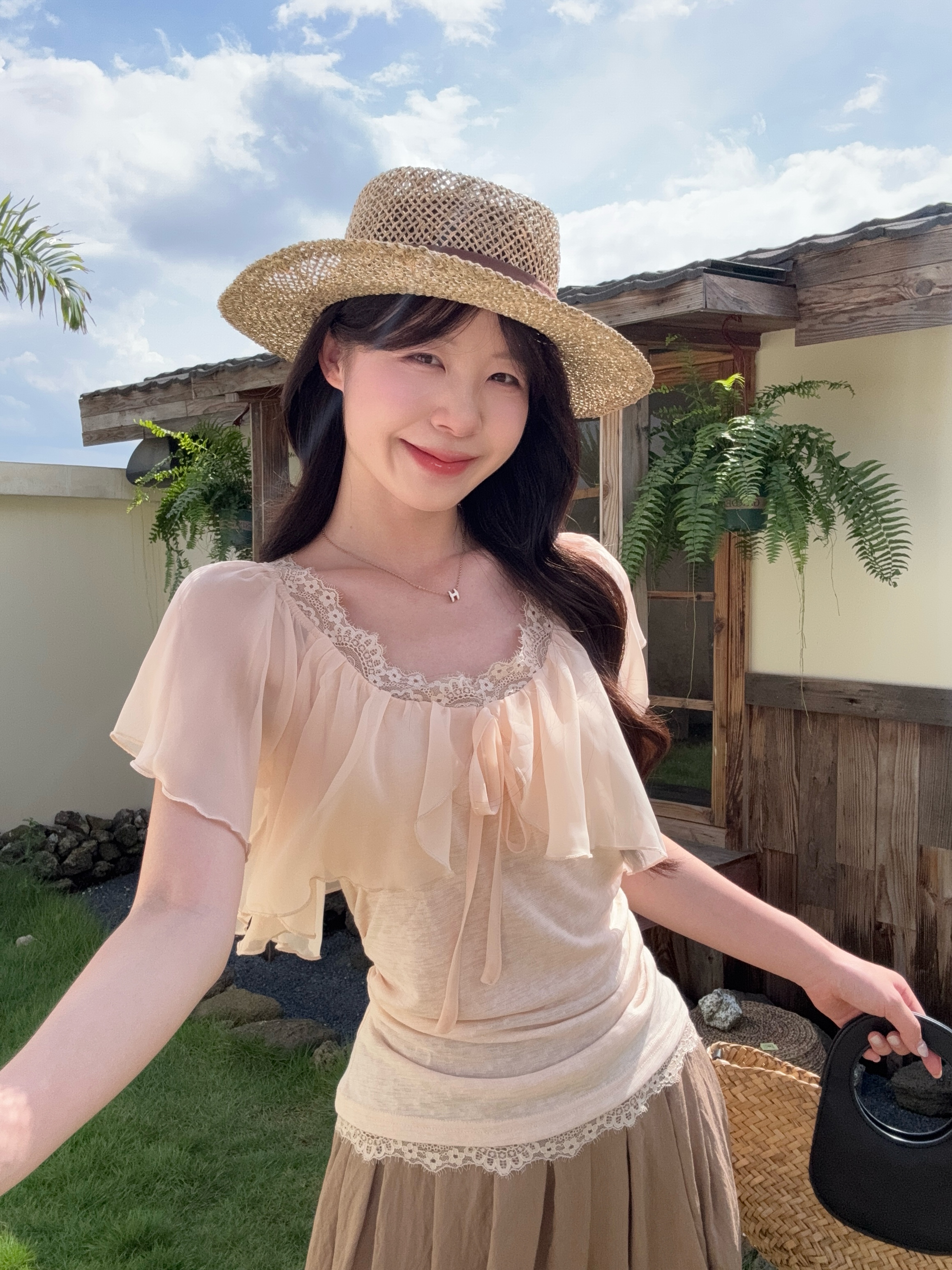 실사 빅 사이즈 통통한 여동생 한 부서 순수한 욕망 페이크 레이어드 레이스 레이스 패치워크 반팔 몸매 가꾸기 슬림해 보이는 맨위