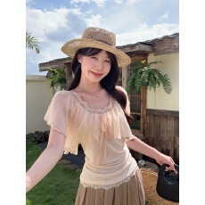 批发实拍 大码胖妹妹韩系纯欲假两件蕾丝花边拼接短袖修身显瘦上衣